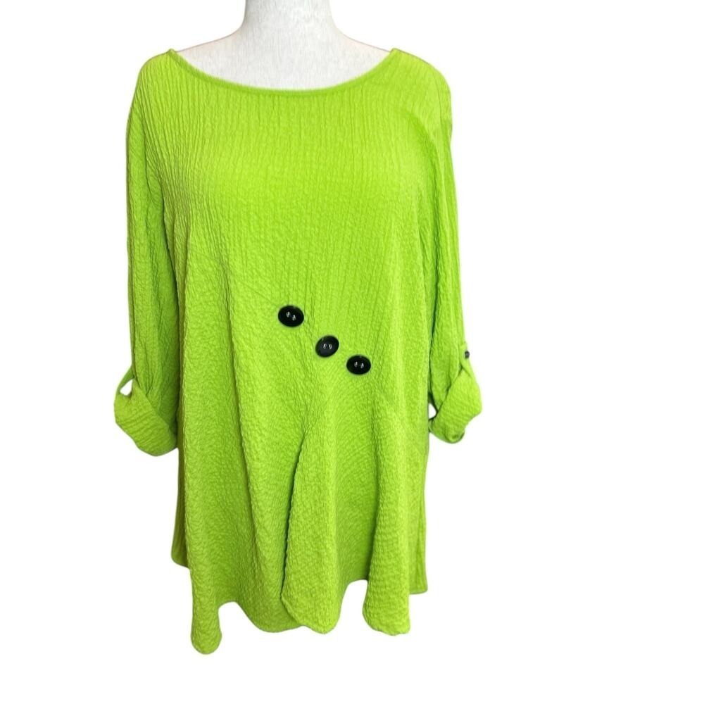 Ali Miles Tunic 2X Blouse Top Asymmetrical Crinkle Maximalist Lagenlook Funky